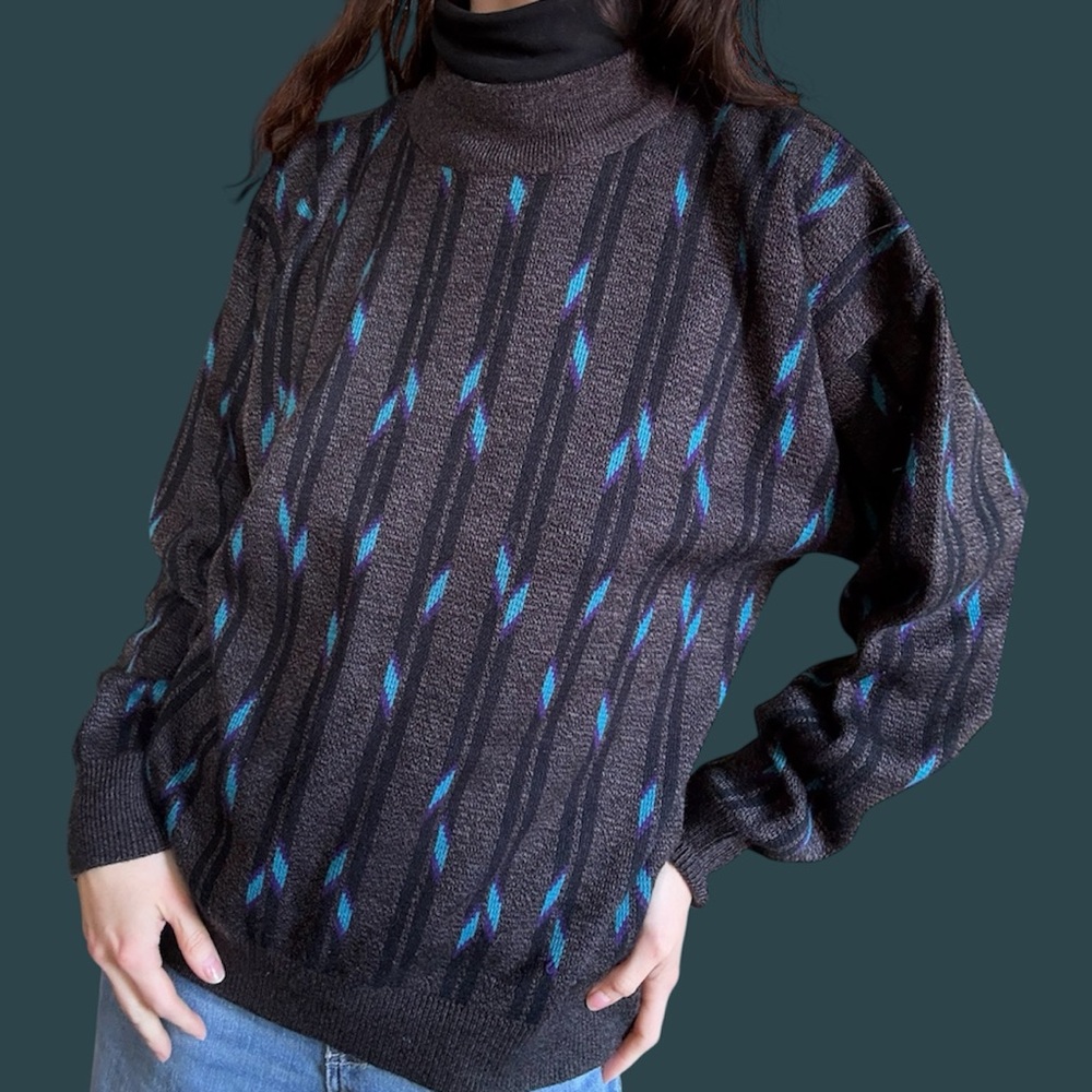 Elegant Black and Blue Women's Turtleneck Sweater
